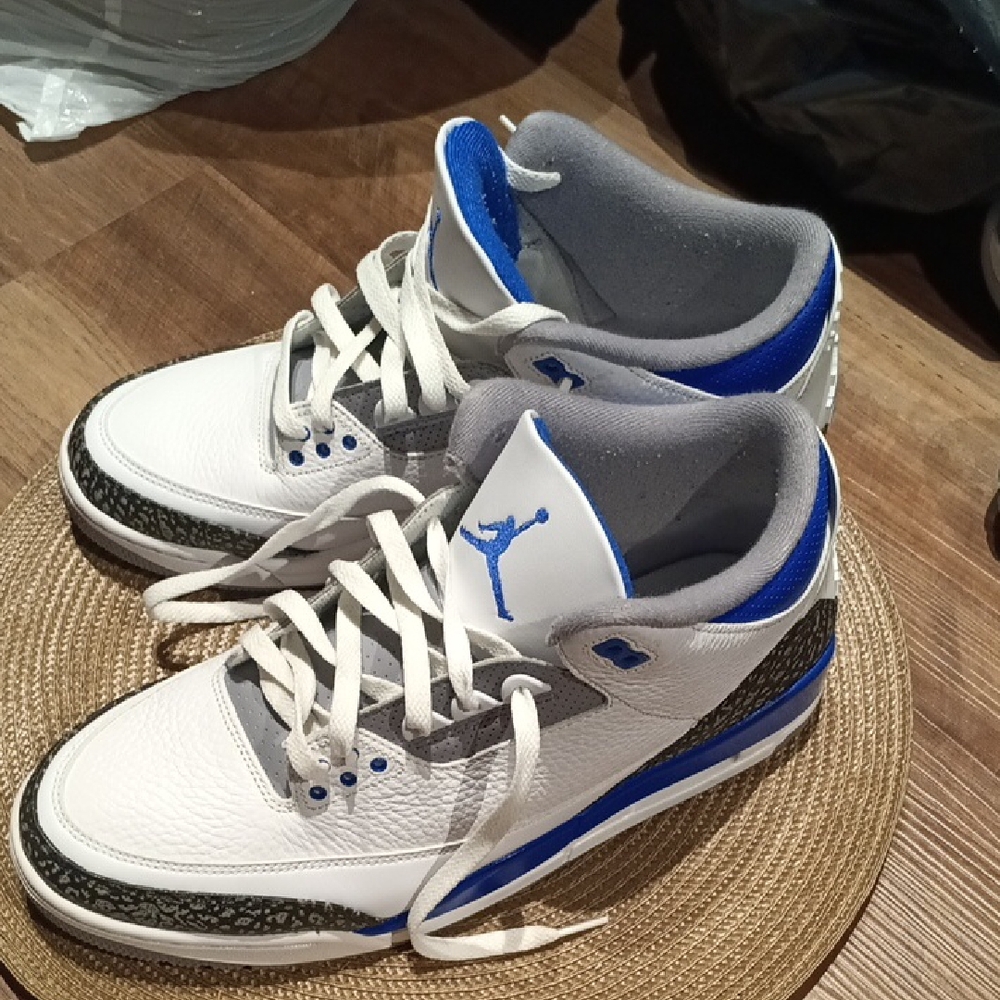 Jordan 3 Retro White, Game Royal & Grey Retro Basketball Sneakers